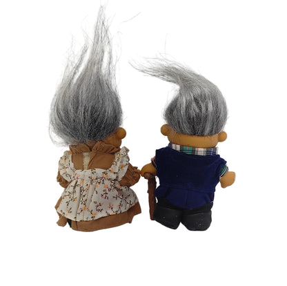 Russ 1990s Elderly Couple Bubby 18552 and Zeyda 18521 Troll 5" Dolls