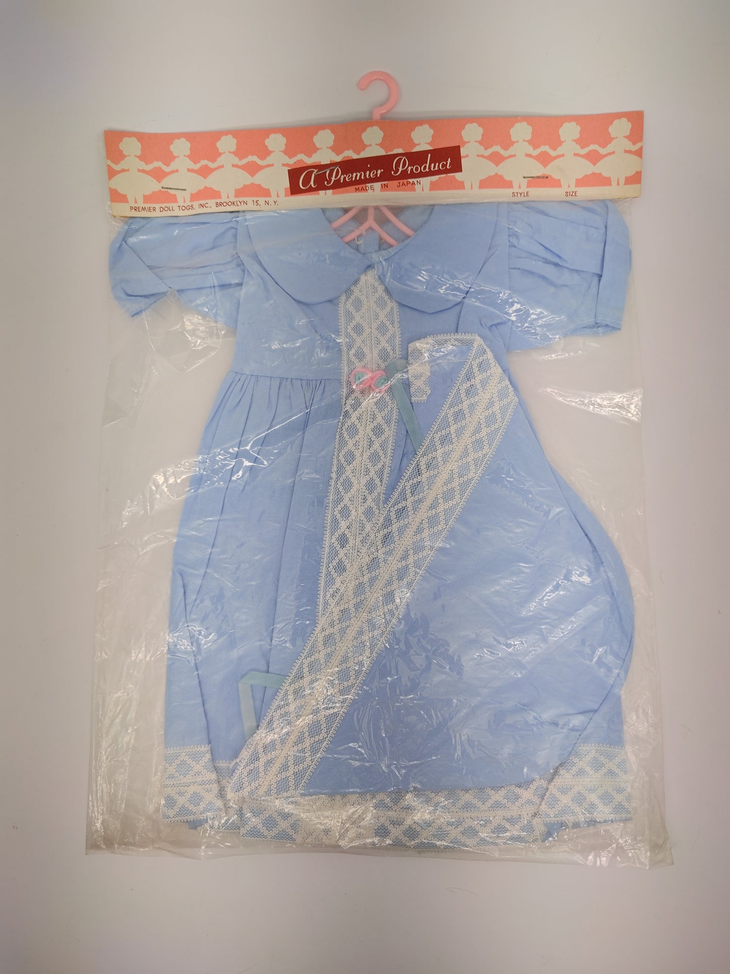Premiere Company Dress and Bonnet with white lace and 2 flowers? at waist