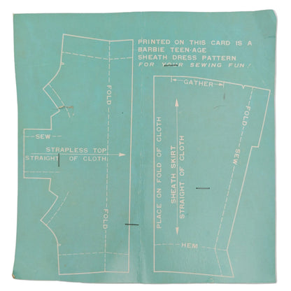 Mattel Barbie 1961 PAK #923 Barbie Accessories Insert Card Top and Skirt Sewing Pattern