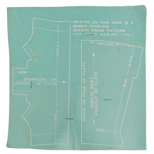 Mattel Barbie 1961 PAK #923 Barbie Accessories Insert Card Top and Skirt Sewing Pattern