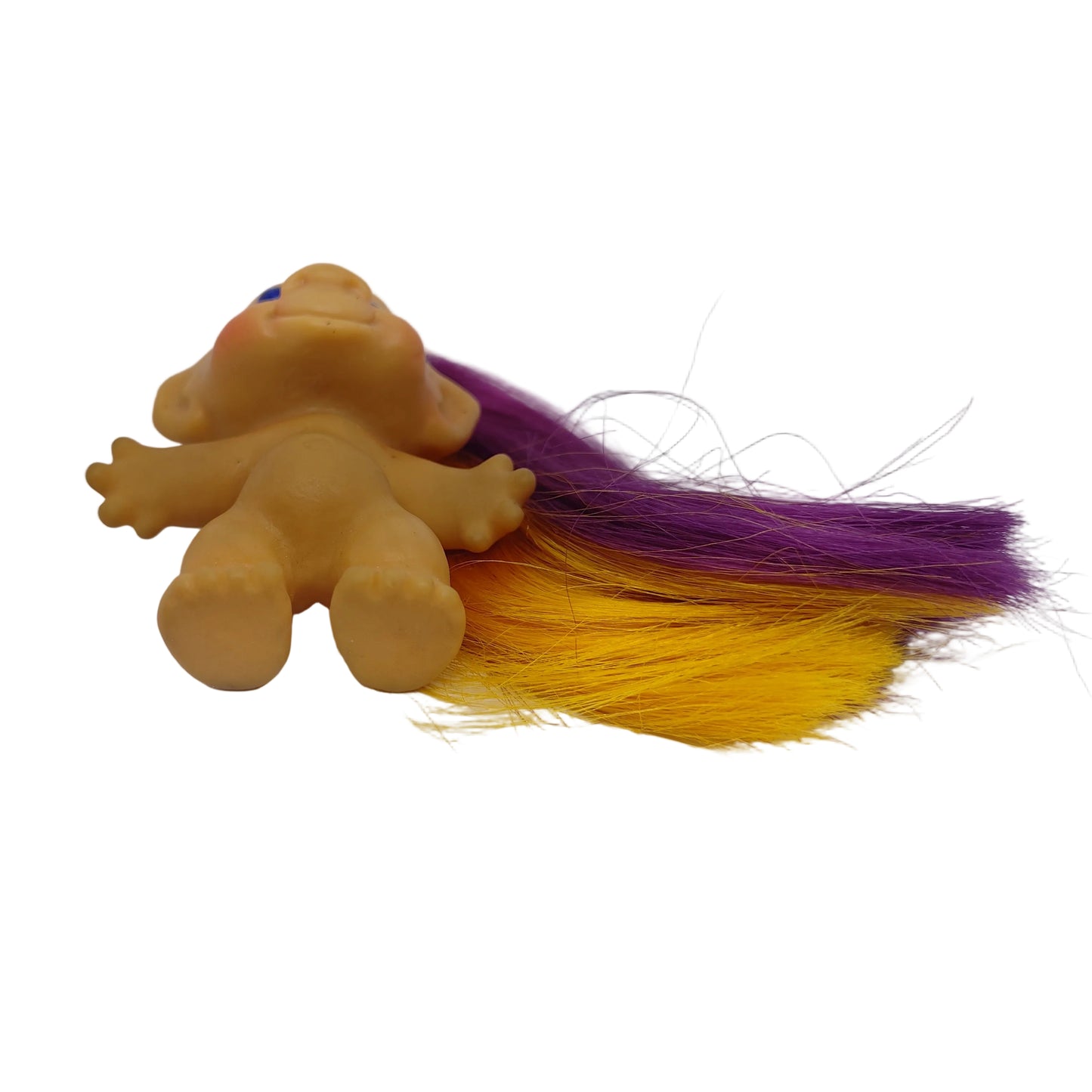 Unmarked 1960s 3.5" Troll Doll Long Dual-Color Rooted Hair Dark Blue Glass Spiral Eyes