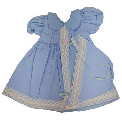 Premiere Company Dress and Bonnet with white lace and 2 flowers? at waist