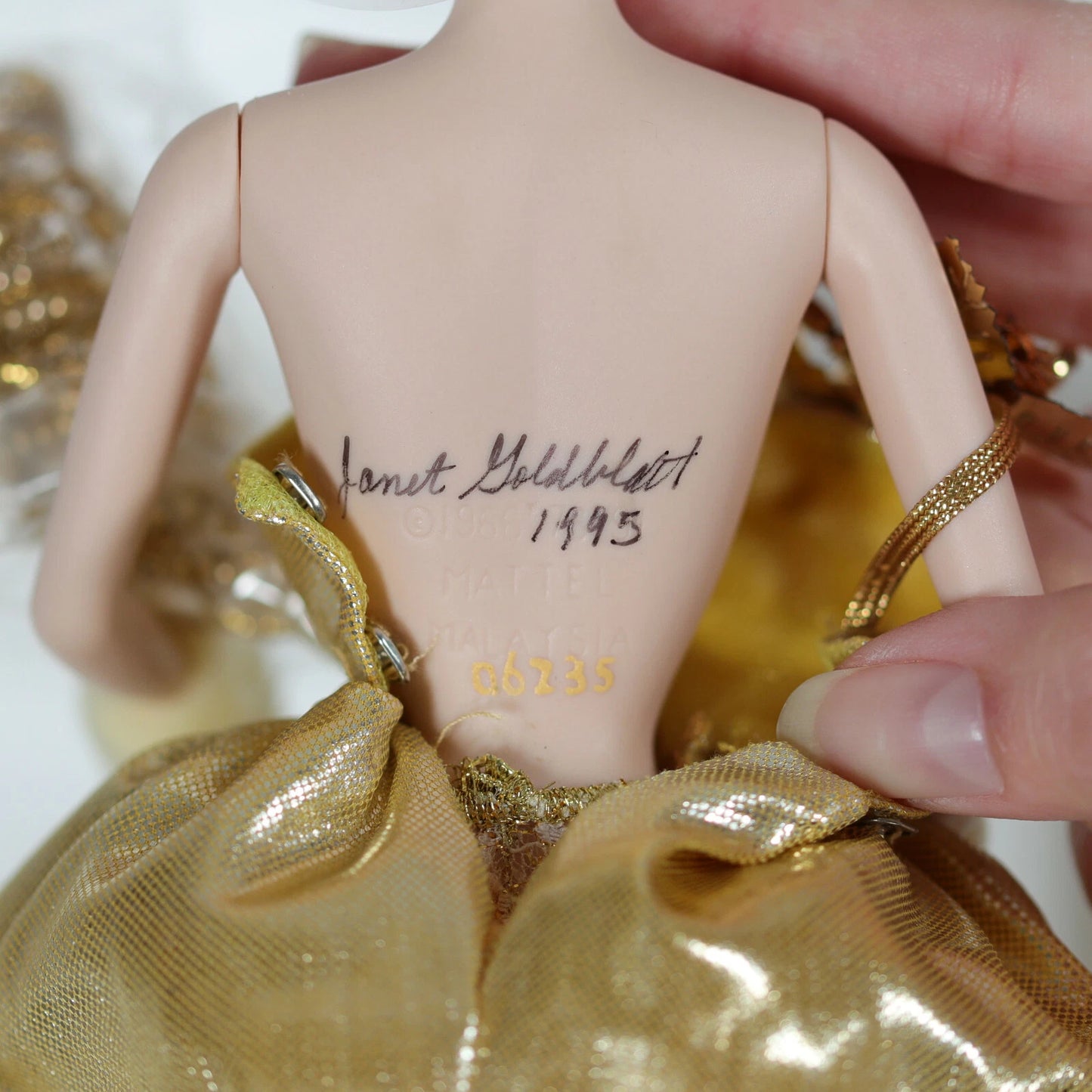 Mattel Barbie 1993 Golden Sensation Barbie porcelain doll SIGNED by designer Janet Goldblatt