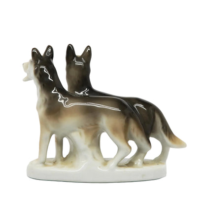 Murayami Toki 1920s Ceramic Wolves Japan 4.25 x 5.25"