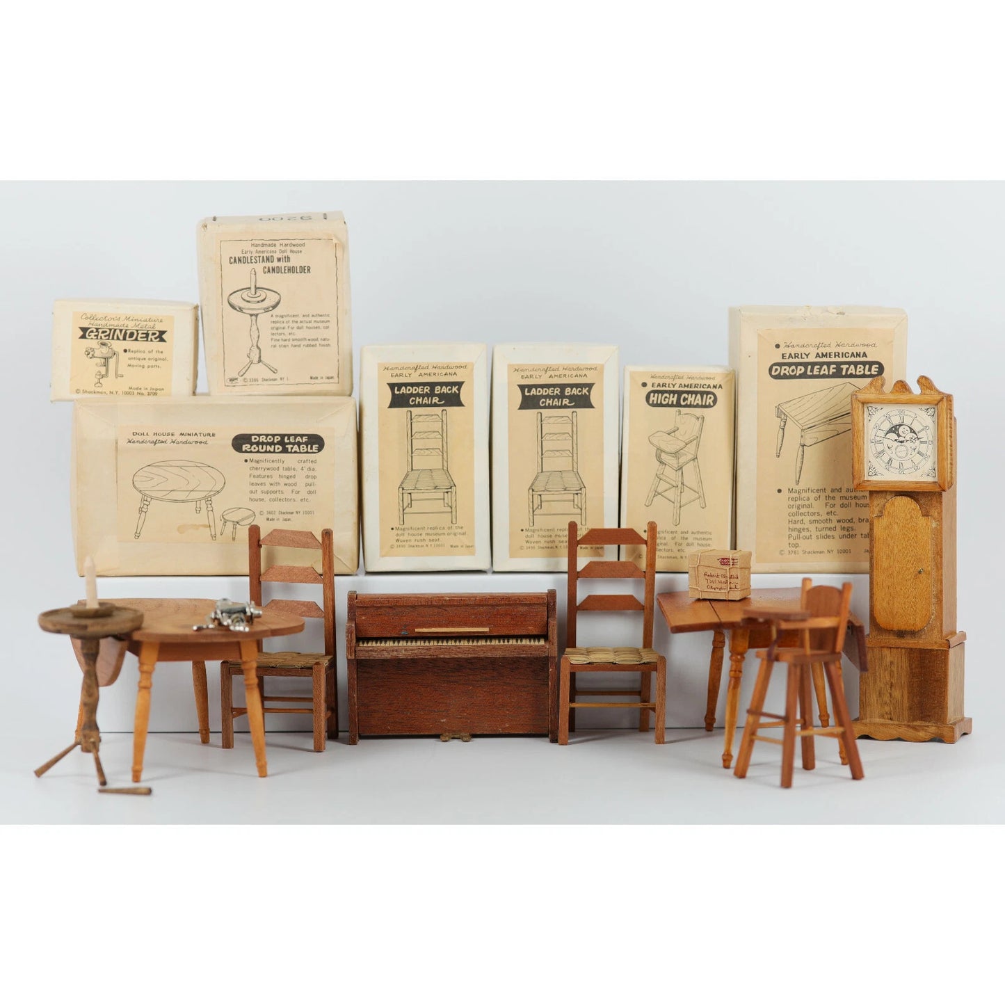 Shackman Doll House Furniture Hand Crafted Antique Replica Early Americana Made in Japan (Lot)