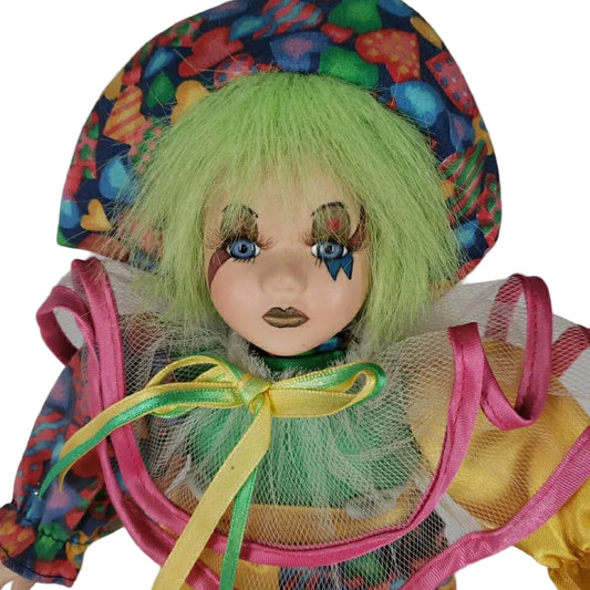 Collector's Choice 10" Yellow & Hearts Porcelain Clown Doll