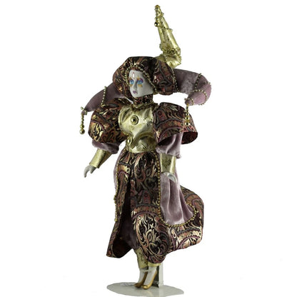 18" Porcelain Harlequin in Metallic Gold and Purple