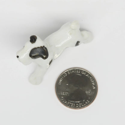Antique Ceramic White Dog Japan 1.5" x 1.75"