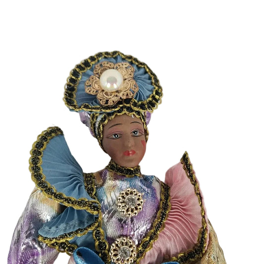 Show Stoppers 8" Pink Blue Purple Porcelain Jester Clown Pierrot Mardi Gras