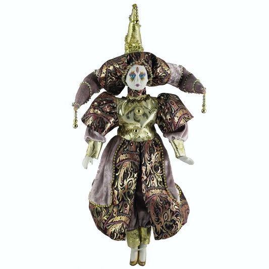 18" Porcelain Harlequin in Metallic Gold and Purple
