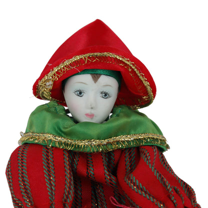 Christmas Hanging Gift ornament Elf Harlequin Clown porcelain 8" doll