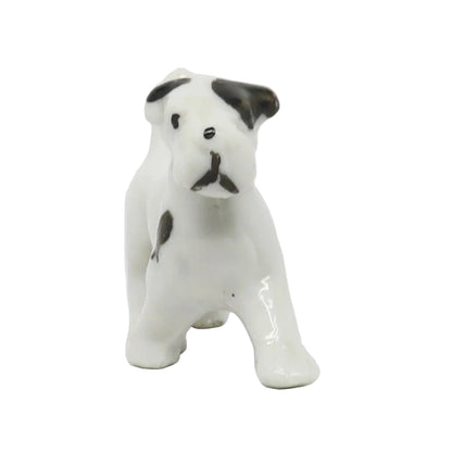 Antique Ceramic White Dog Japan 1.5" x 1.75"