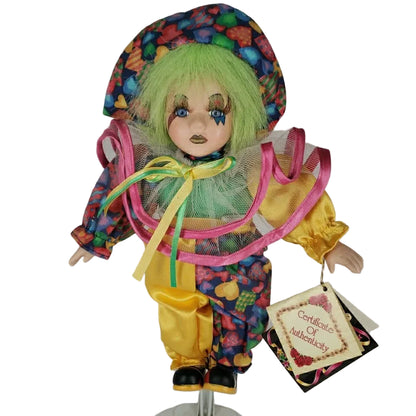 Collector's Choice 10" Yellow & Hearts Porcelain Clown Doll