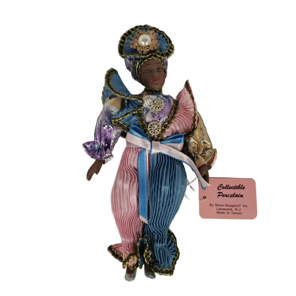 Show Stoppers 8" Pink Blue Purple Porcelain Jester Clown Pierrot Mardi Gras